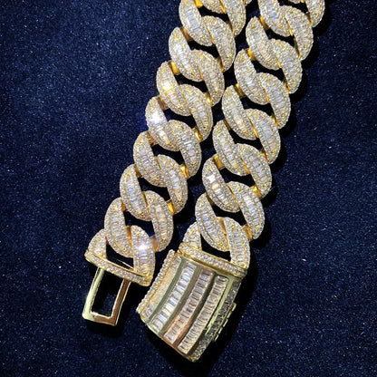 20mm Half Curved Step Cut Cuban Chain with Copper & Zircon - CaratixJewelry