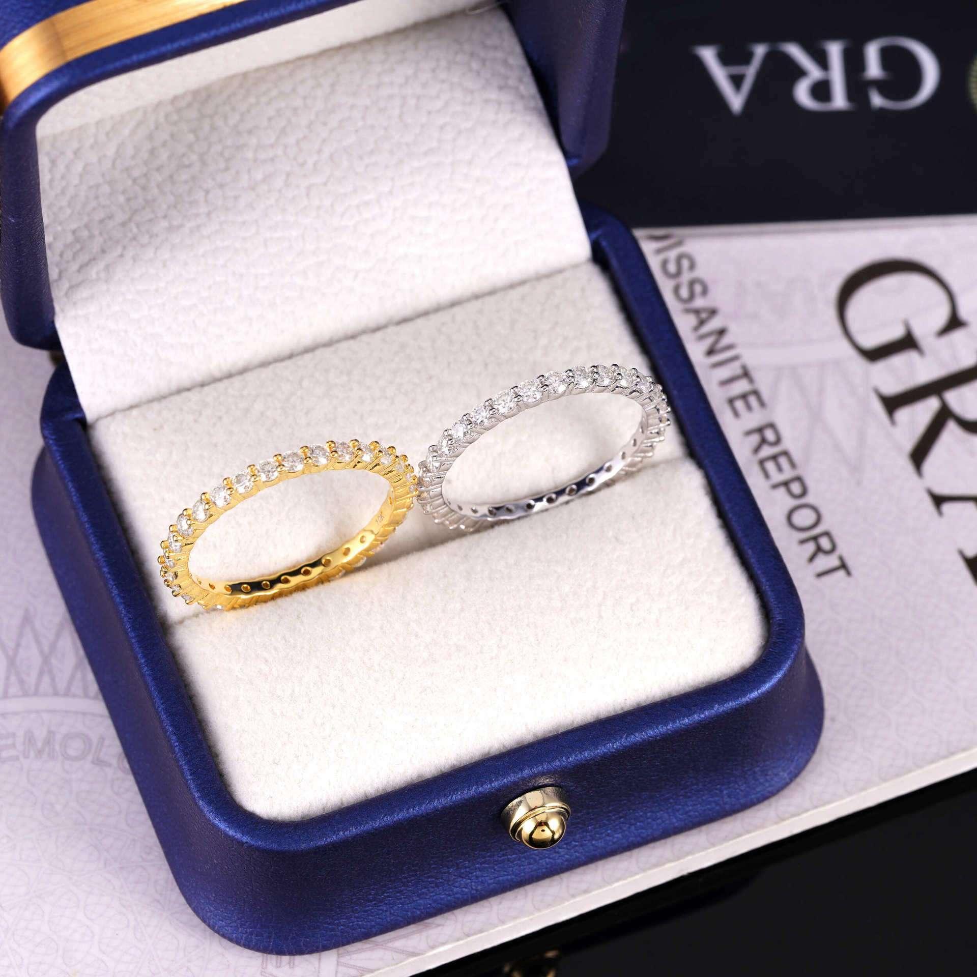 2mm Minimalist Moissanite Band Ring | S925 Silver Dainty Full Iced Out Jewelry - CaratixJewelry
