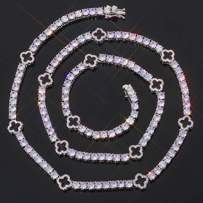 5mm Men's S925 Sterling Silver Clover Tennis Chain | Iced Out Zircon Necklace | Premium Gold Chain Rapper Aesthetic | Caratix - CaratixJewelry