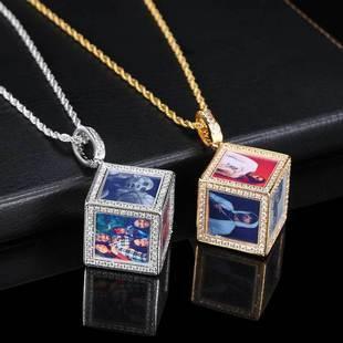 Custom Geometric Water Drop Photo Frame Pendant Necklace with Micro-Pave Zircon Stones | Caratix Jewelry - CaratixJewelry