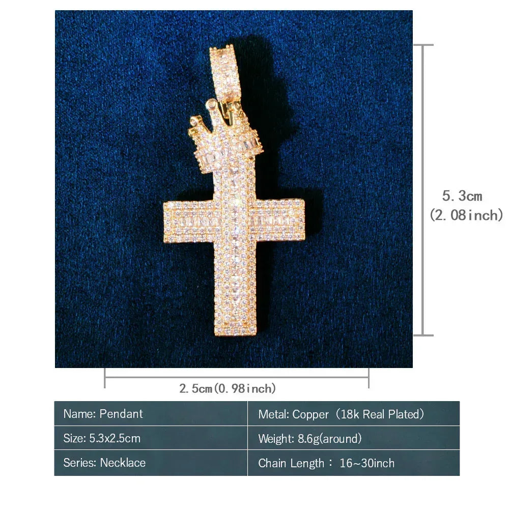 Crown Cross Pendant Necklace | CZ Iced Out Hip Hop Punk Men’s - CaratixJewelry