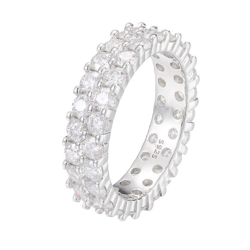 VVS Moissanite 3-Stone Ring 925 Silver Double Row | Caratix