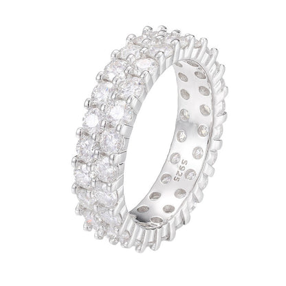 VVS Moissanite 3-Stone Ring 925 Silver Double Row | Caratix