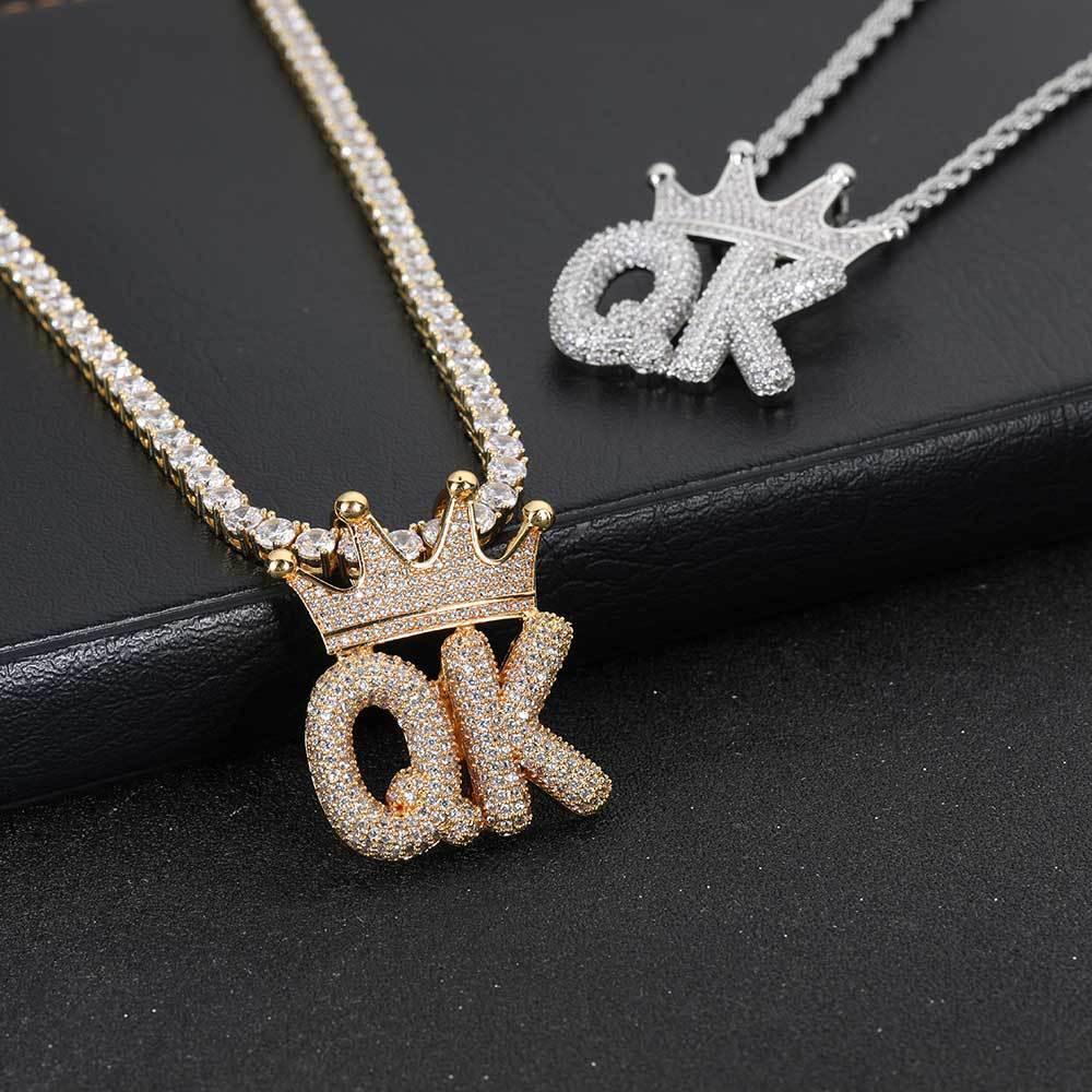 Crown Bubble Letter and Number Pendant Necklace with Micro-Pave Zircon for Men | Caratix Jewelry - CaratixJewelry