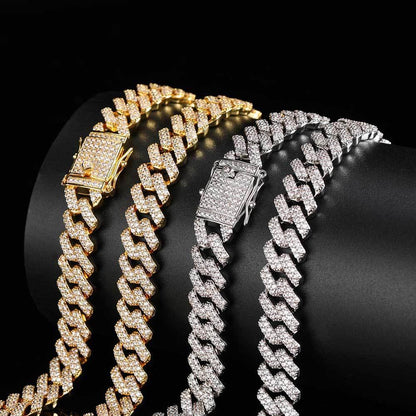 12mm Double Row Cuban Chain Bracelet Zircon - CaratixJewelry