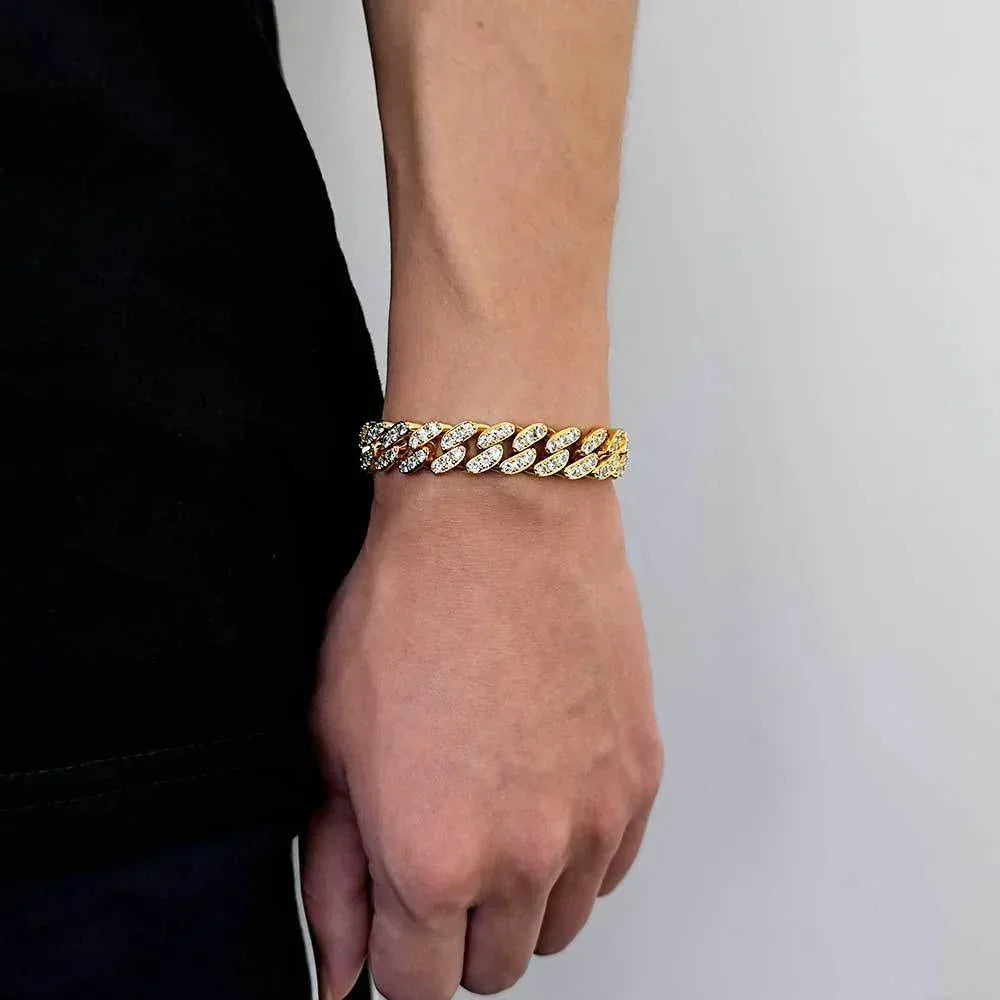 Custom 12mm Single-Row Iced Out Cuban Link Chain Gold Style | Caratix - CaratixJewelry