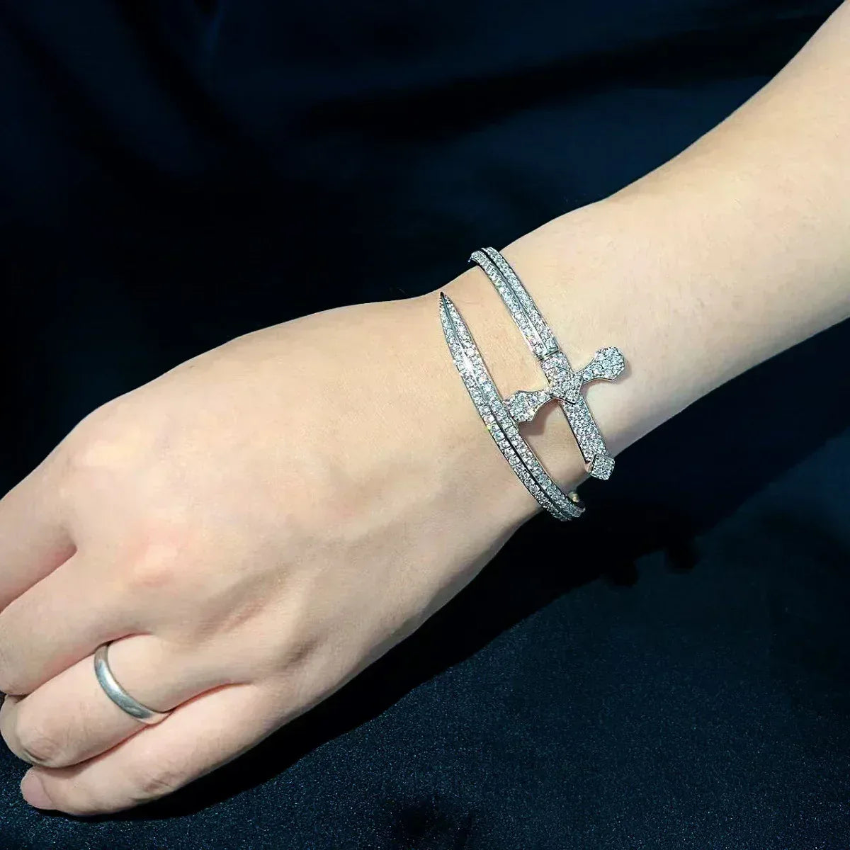 Justice Sword Bangle Bracelet with Copper & Zircon | Iced Out Trendy Jewelry | Caratix Jewelry - CaratixJewelry