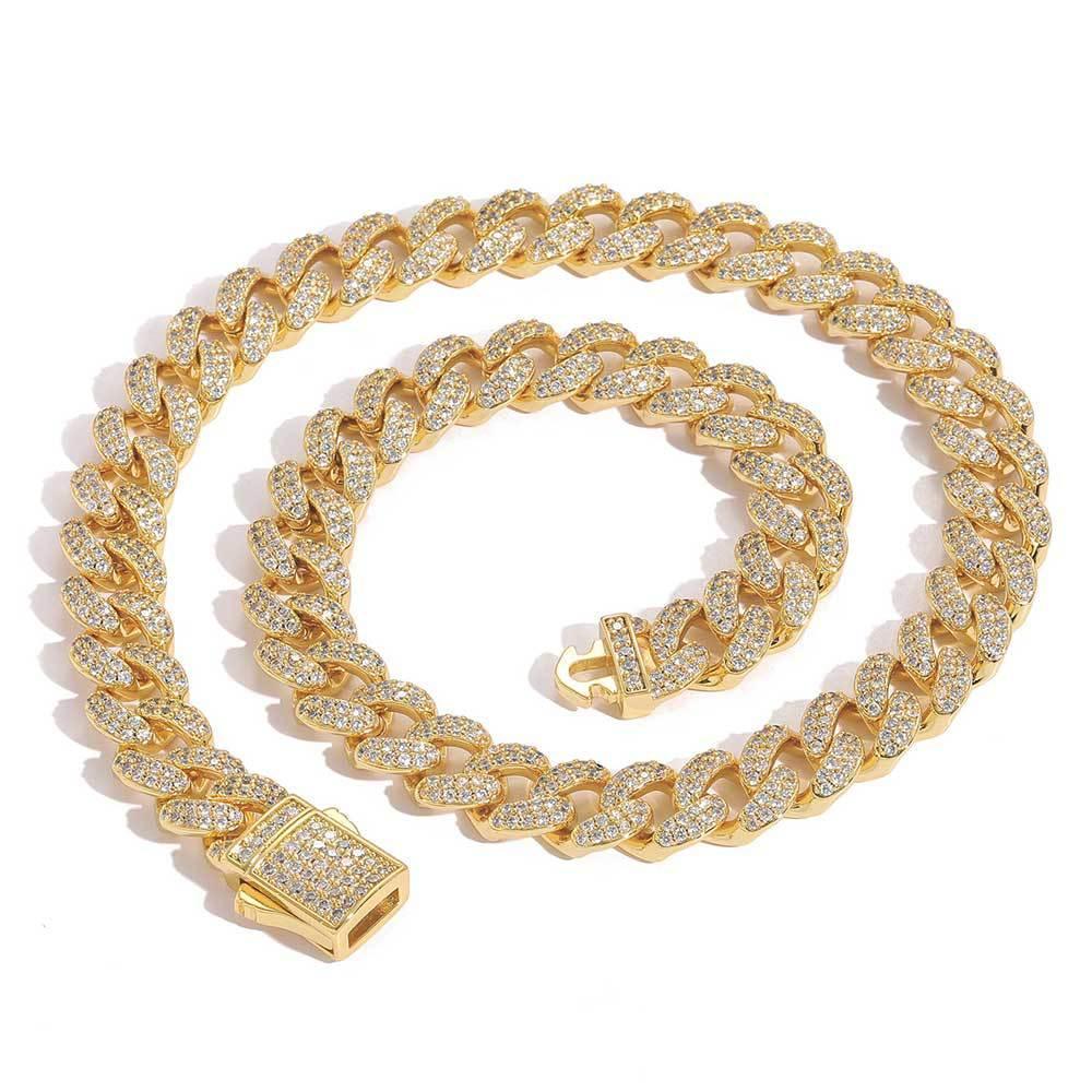 12mm Double Row Iced-Out Zircon Cuban Link Necklace - CaratixJewelry