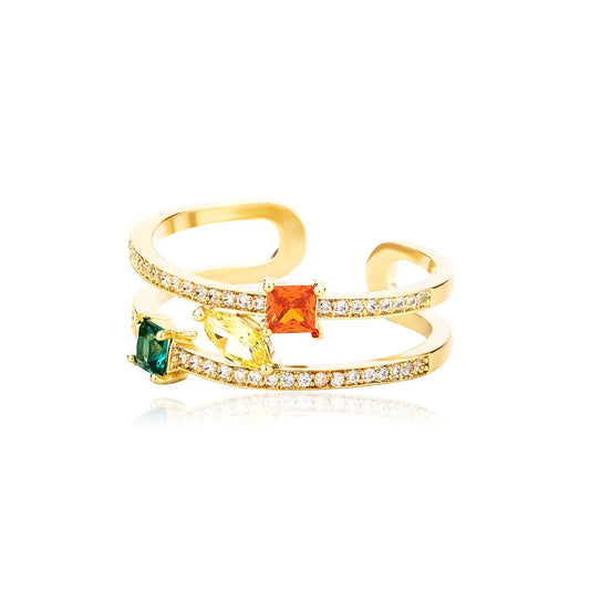 Colorful Gemstone Adjustable Ring | Unisex Open-Band Iced Out Jewelry | Caratix