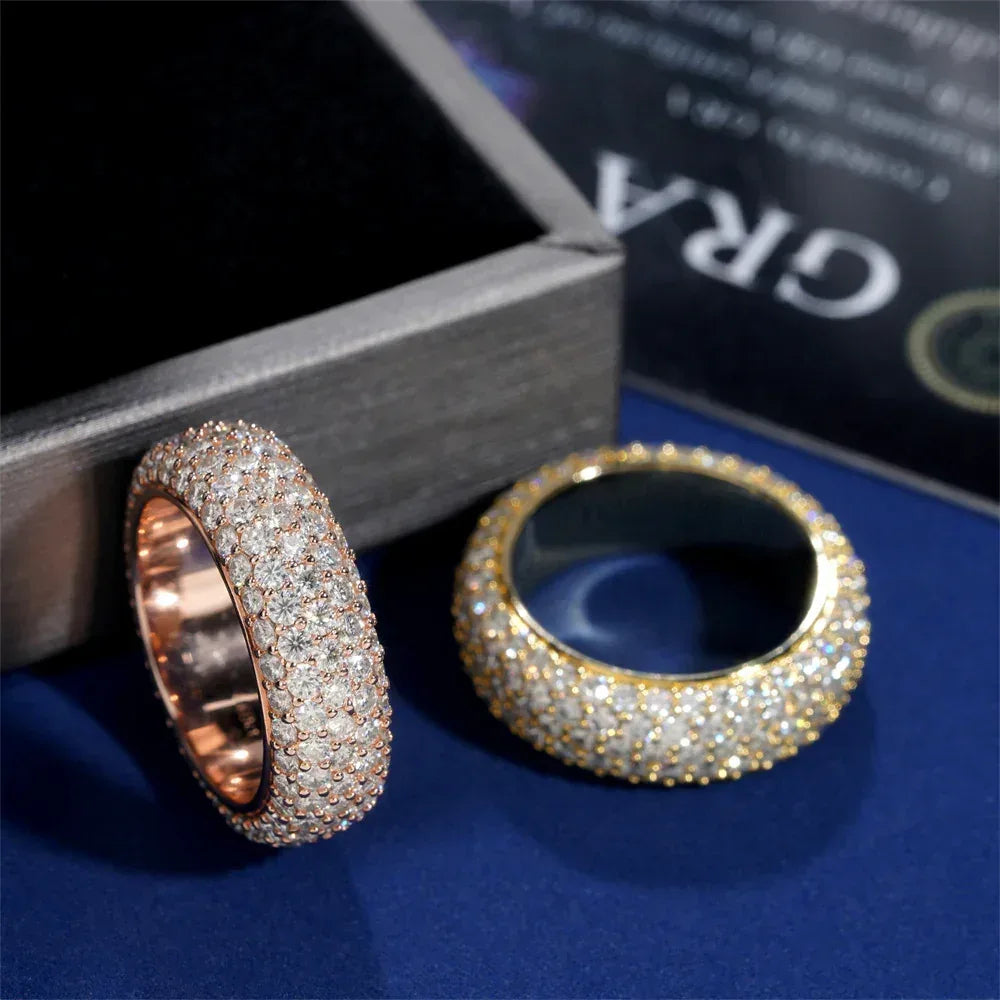 Five-Row Moissanite Ring | S925 Silver Unisex Iced Out Hip Hop Jewelry - CaratixJewelry