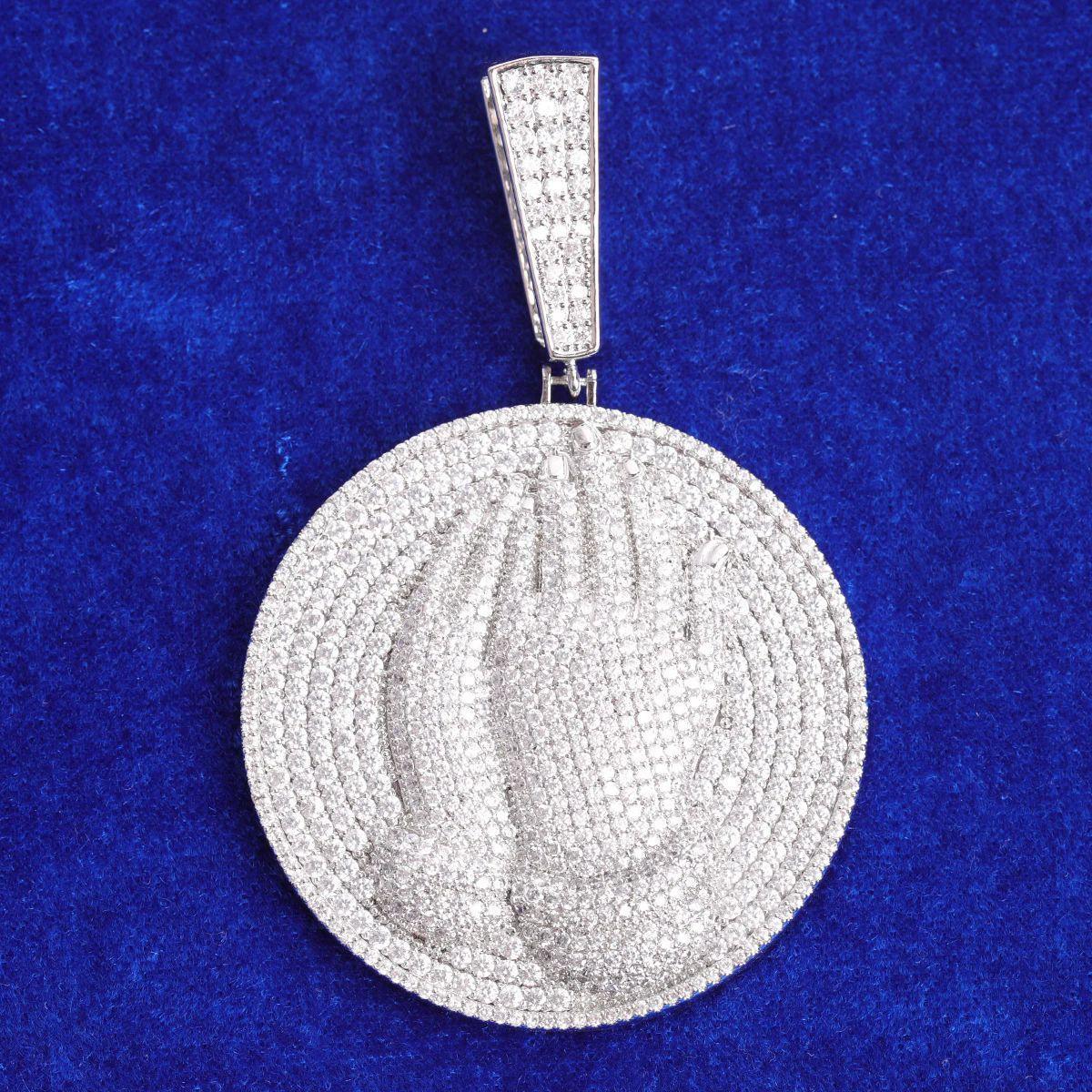 Iced Out Praying Hands Medallion Pendant | Men's Real Copper CZ Necklace - CaratixJewelry
