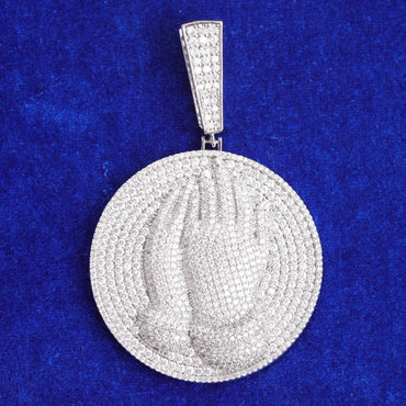 Iced Out Praying Hands Medallion Pendant | Men's Real Copper CZ Necklace - CaratixJewelry