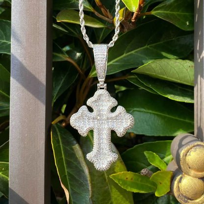 Iced Out Baguette Cross Pendant | Men's Real Copper CZ Necklace - CaratixJewelry