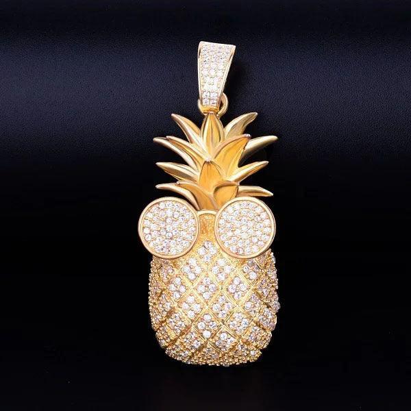 Iced Out 'Cool Pineapple' with Glasses Pendant | Men's Tropical Hip Hop Fruit Necklace | Premium Copper CZ Swag Jewelry | Summer Vacation Bling | Caratix - CaratixJewelry