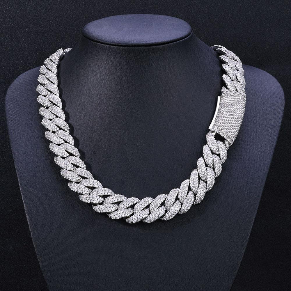 18mm Three-Row Cuban Chain Necklace with Zircon Stones - CaratixJewelry