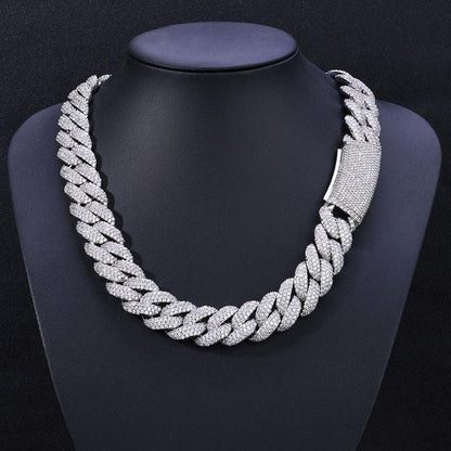 18mm Three-Row Cuban Chain Necklace with Zircon Stones - CaratixJewelry
