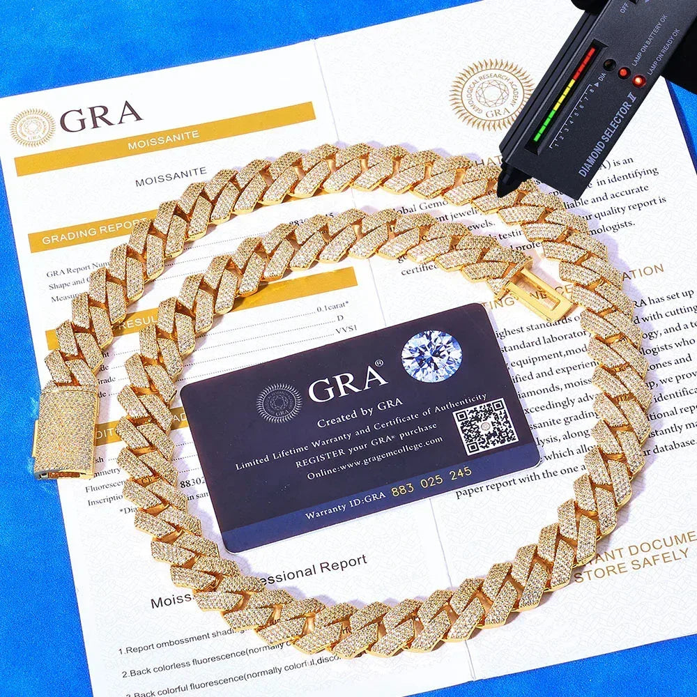 15mm -Cut Moissanite Cuban Link Chain – S925 Sterling Silver Iced-Out Hip Hop Men’s Luxury Streetwear Necklace - CaratixJewelry