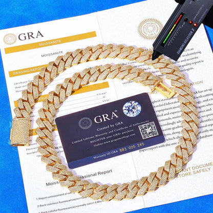 15mm -Cut Moissanite Cuban Link Chain – S925 Sterling Silver Iced-Out Hip Hop Men’s Luxury Streetwear Necklace - CaratixJewelry