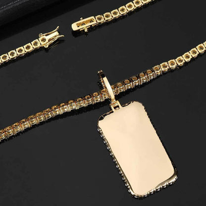 Custom Small Square Photo Pendant Necklace with Zircon Stones for Men | Caratix Jewelry - CaratixJewelry