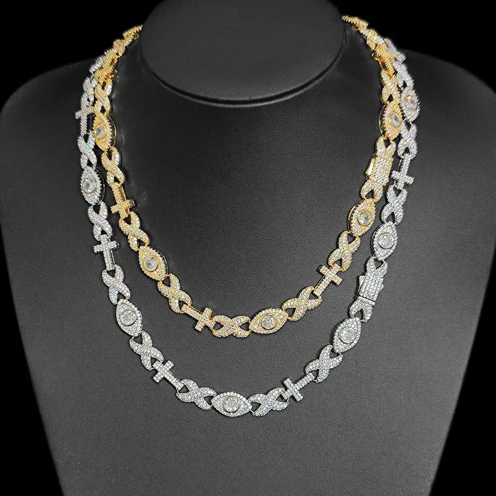 Custom Evil Eye Infinity Cross Necklace Gold Chain Style for Rapper | Caratix - CaratixJewelry