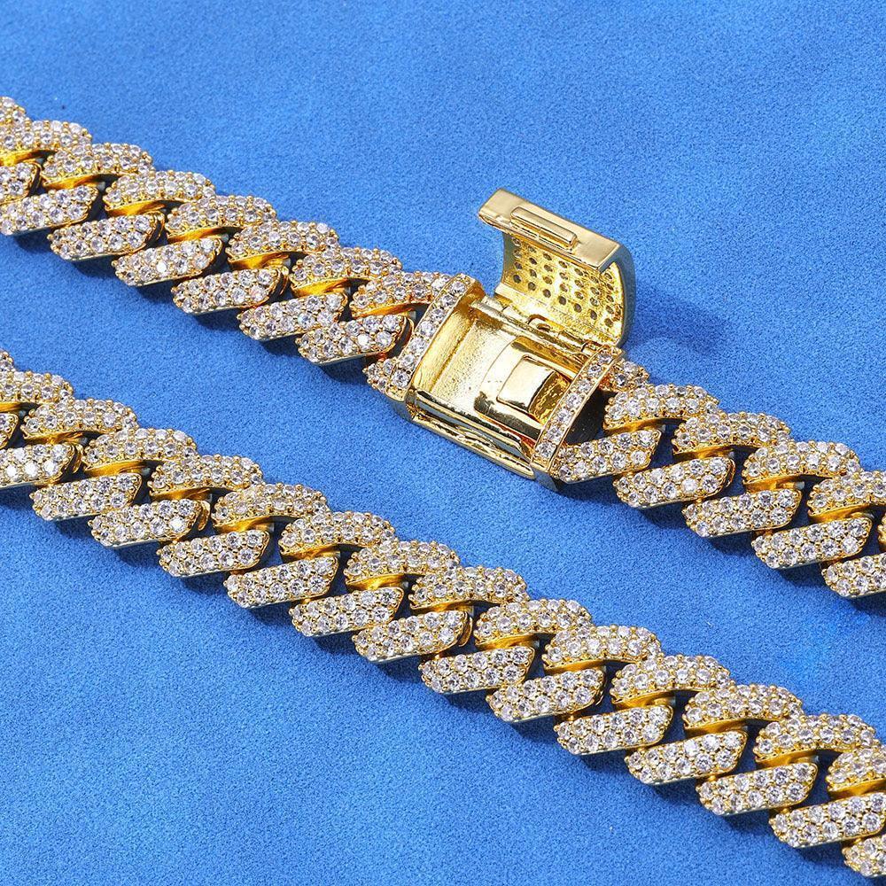 12mm Double-Row Moissanite -Cut Cuban Link Chain for Men – S925 Sterling Silver Custom Luxury Hip Hop Necklace - CaratixJewelry