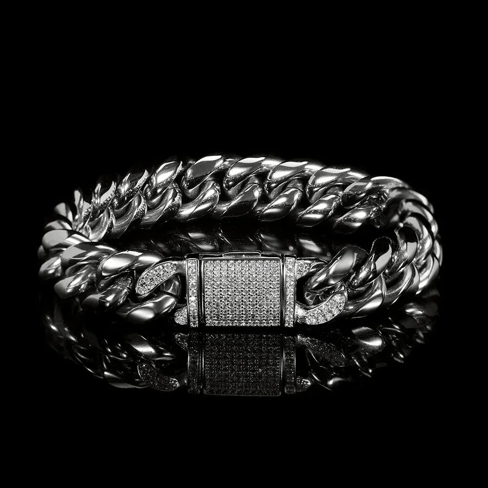12mm Gold Plated Zircon Cuban Link Bracelet Caratix Jewelry - CaratixJewelry
