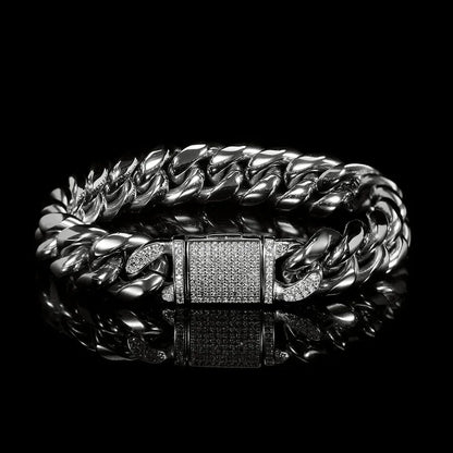 12mm Gold Plated Zircon Cuban Link Bracelet Caratix Jewelry - CaratixJewelry