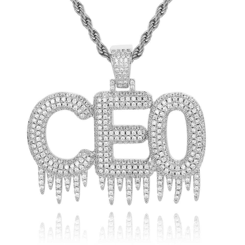 Ice Bar Letter Pendant Necklace with Copper Frame and Zircon Stones for Men | Caratix Jewelry - CaratixJewelry