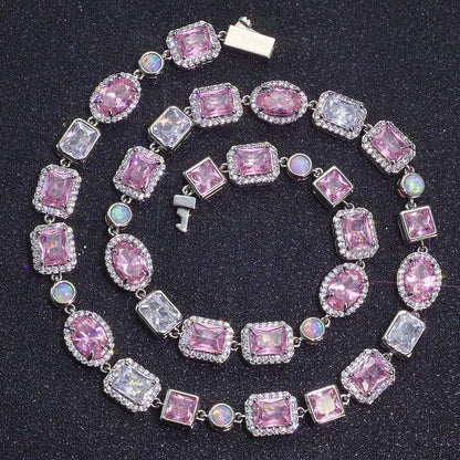 Custom 10mm Pink Zircon & Opal Necklace | Vibrant Rapper Iced Out Chain | Caratix - CaratixJewelry
