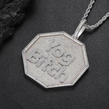 Octagon-Shaped Letter Pendant Necklace with Zircon Stones and Detailing for Men | Caratix Jewelry - CaratixJewelry
