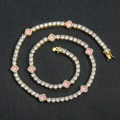 Exquisite Pink Clover Zircon Tennis Necklace | Women's Luxury Bling Jewelry Choker | Caratix - CaratixJewelry