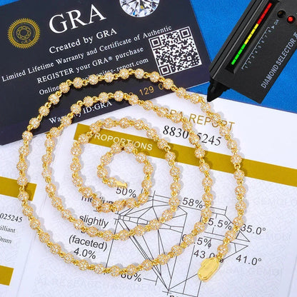 4mm Moissanite Beaded Chain for Men – S925 Sterling Silver High-Quality Custom Luxury Necklace - CaratixJewelry