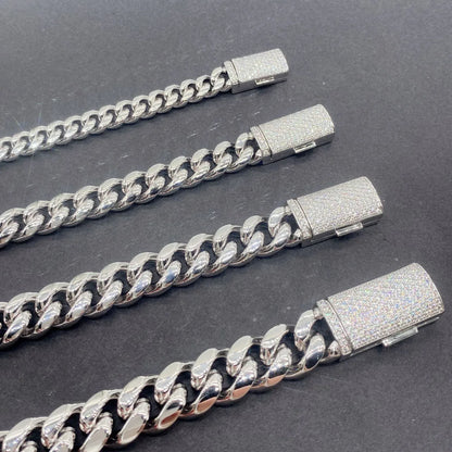 8mm / 10mm Stainless Steel Cuban Link Chain – Hip Hop Streetwear Necklace with Sterling Silver Moissanite Iced-Out Clasp - CaratixJewelry