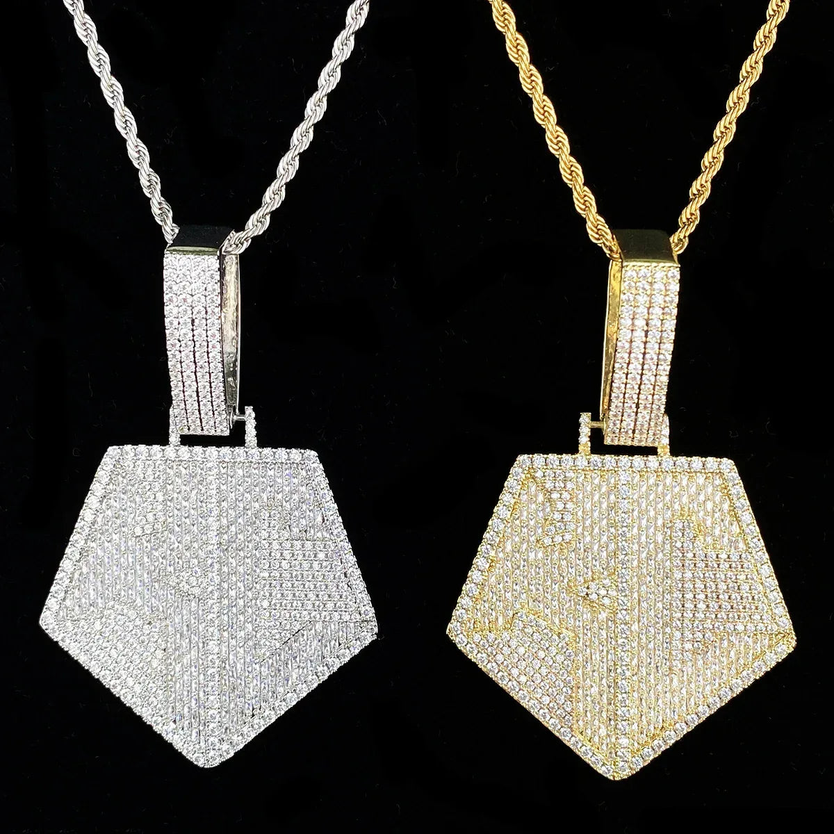 Iced Out "KC" Letters Pendant | Men's Initial / Kansas City Necklace - CaratixJewelry