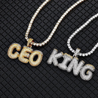 DIY Christmas Letter Pendant Necklace with Zircon Stones for Men | Caratix Jewelry - CaratixJewelry