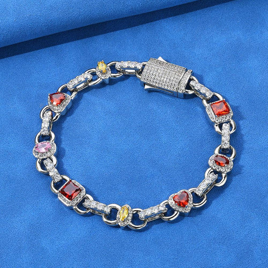 10mm Colorful Gemstone Bracelet Luxury Hip Hop Jewelry for Men | Caratix Jewelry - CaratixJewelry