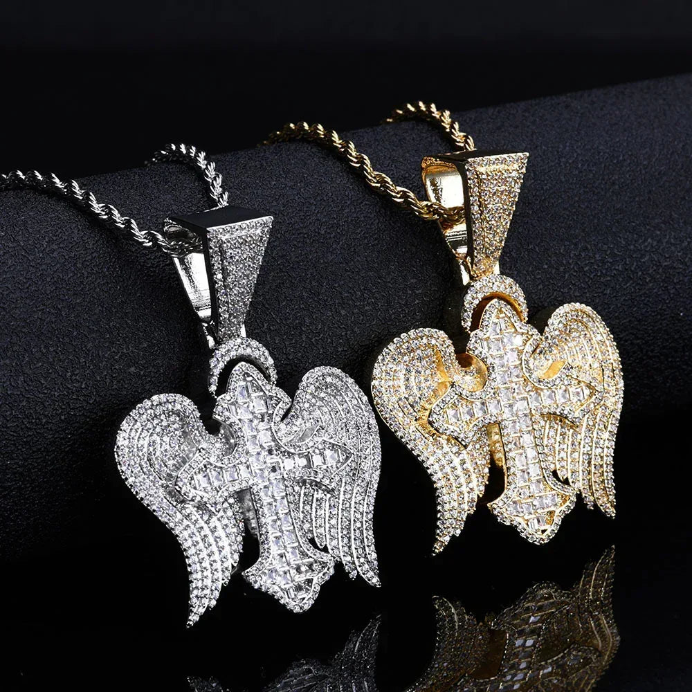 Cross Wing S925 Silver Moissanite Ice Pendant Necklace for Men | Caratix Jewelry - CaratixJewelry