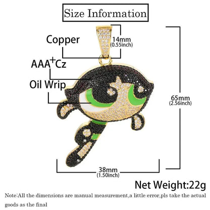 Powerpuff Girls Cartoon Pendant Necklace with Copper Frame and Zircon Stones for Men | Caratix Jewelry - CaratixJewelry