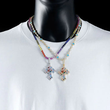 Colorful Zircon Cross Pendant Necklace Hip Hop Jewelry | Caratix Jewelry - CaratixJewelry
