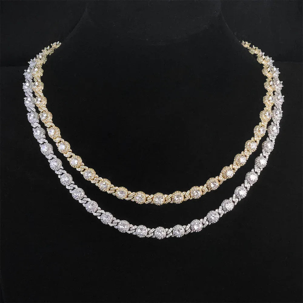 7.5mm Iced Out Bead Cuban Chain Necklace Zircon - CaratixJewelry