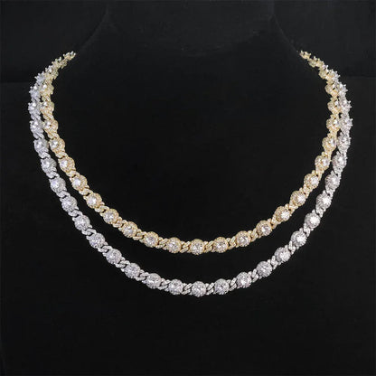 7.5mm Iced Out Bead Cuban Chain Necklace Zircon - CaratixJewelry