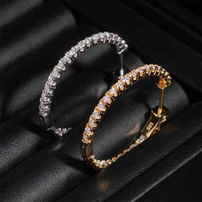Large Moissanite Hoop Earrings S925 Silver | Big Iced Out Hoops D VVS1 | Caratix