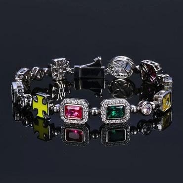 Colorful Gemstone Bracelet with Zircon for Men, Luxury Hip Hop Jewelry | Caratix Jewelry - CaratixJewelry