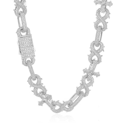Thorn Cross Moissanite Cuban Link Chain with Figure-8 Clasp – Custom S925 Sterling Silver Iced-Out Hip Hop Men’s Streetwear Necklace - CaratixJewelry