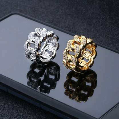 Iced Out Cuban Link Ring | Men's & Women's Pave Zirconia Band | Caratix