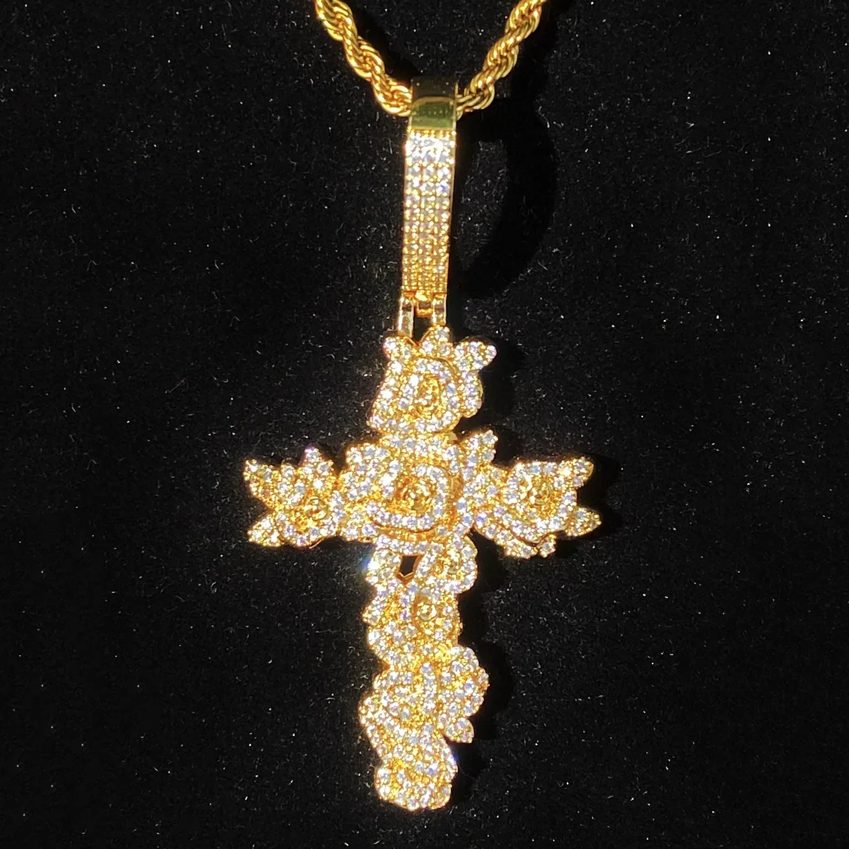 Iced Out Rose Cross Pendant | Women's Blooming Floral Necklace - CaratixJewelry
