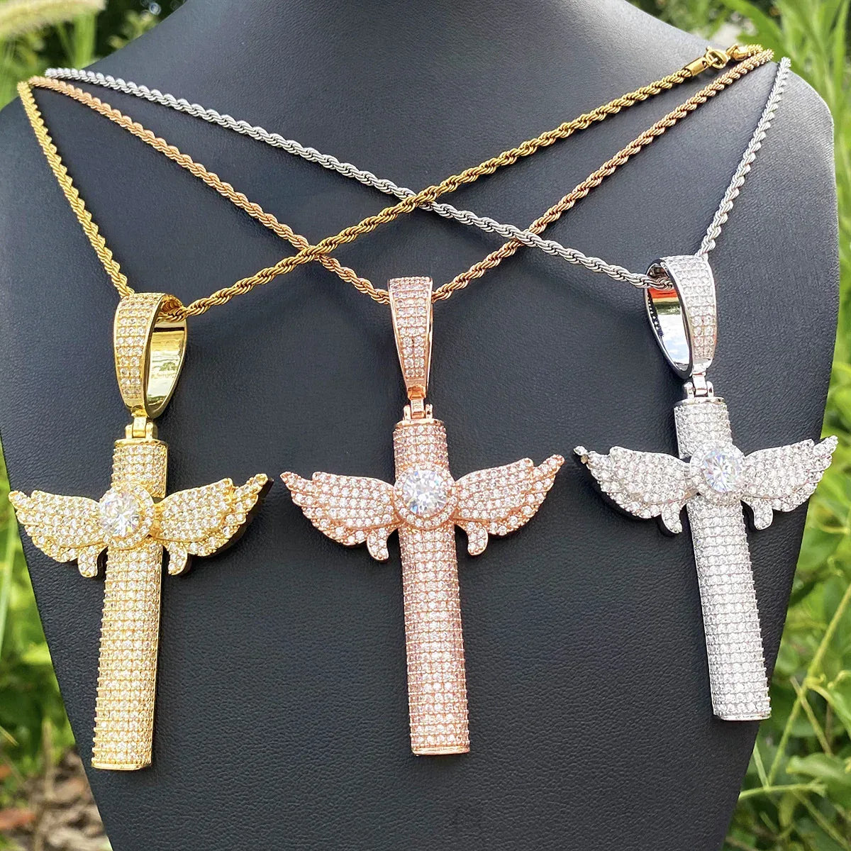 Iced Out Micro Winged Cross Pendant | Unisex Minimalist "Mini" Necklace - CaratixJewelry