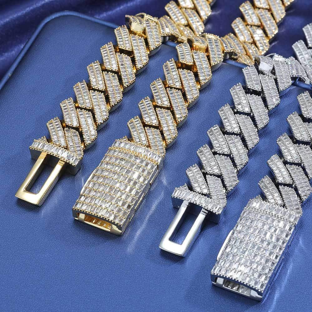 20mm Double-Row T-Bar Moissanite Cuban Link Chain for Men – S925 Sterling Silver Luxury Hip Hop Necklace - CaratixJewelry