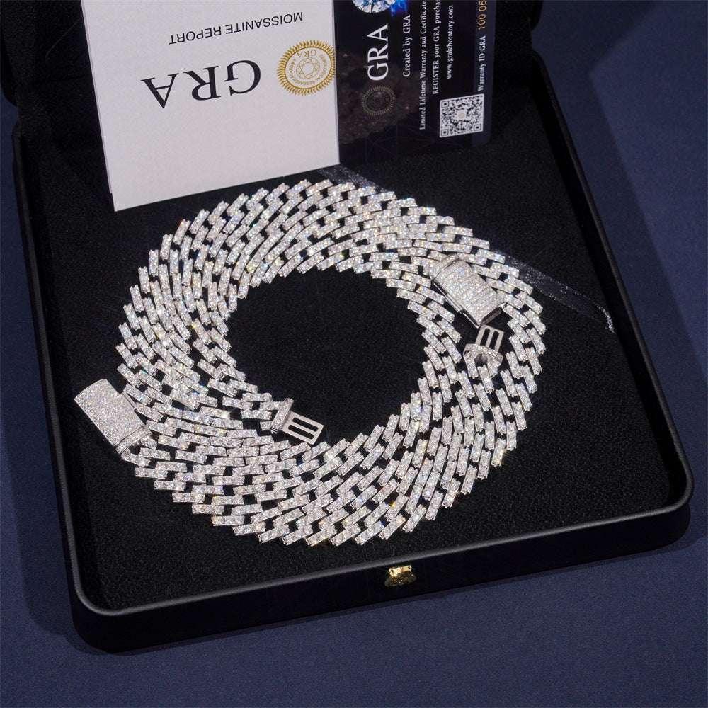 13mm Moissanite Cuban Link Necklace | S925 Silver Men’s Iced Out Hip Hop Chain - CaratixJewelry