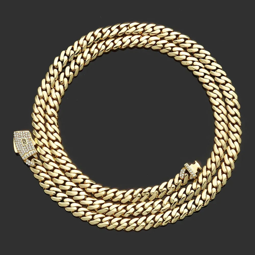Polished Cuban Chain Necklace 14K Gold Tone Hip Hop Jewelry for Men | Caratix Jewelry - CaratixJewelry